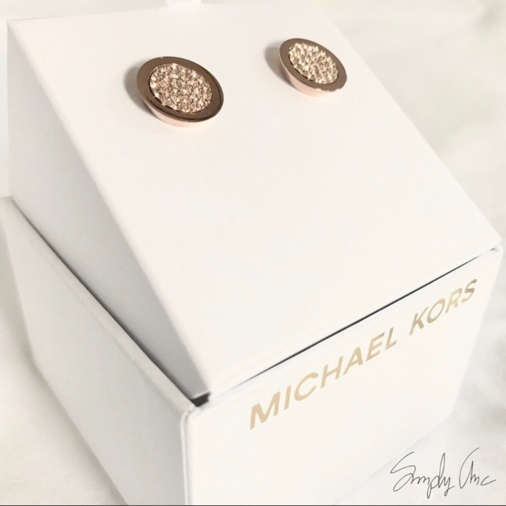 New MK rose Gold Tone Pave Stud Earrings - Picture 2 of 7